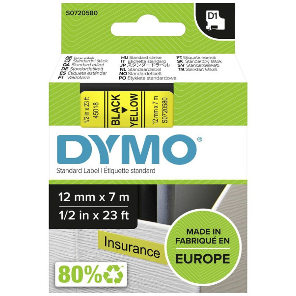 TRAK DYMO MEDIARANGE 12MMX7M D1 RUMEN/ČRN SO720580/45018 MRDY45018