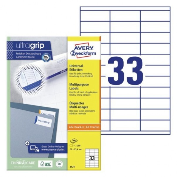 ETIKETE ZWECKFORM 3421 70X25,4MM