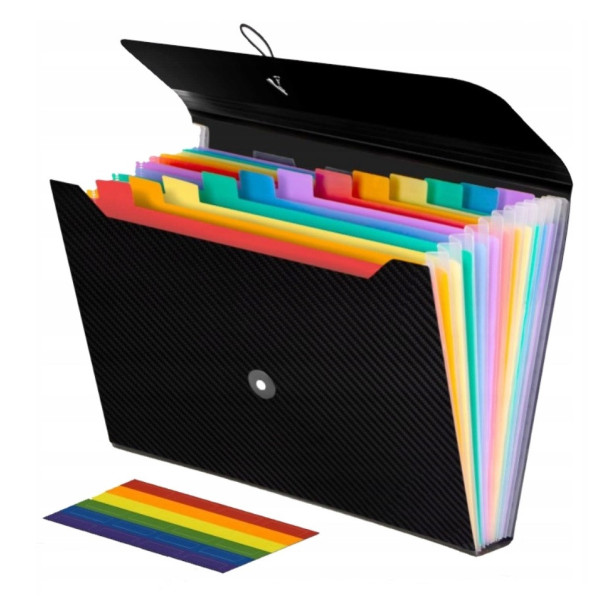 MAPA ZA DOKUMENTE 13-DELNA HARMONIKA BARVNI ŽEPI S POKROVOM LEVIA 615008