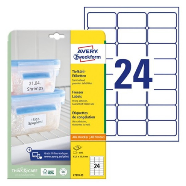 ETIKETE ZWECKFORM L7970-25 63,5X33,9 ZA ZMRZOVALNIKE
