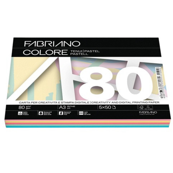 PAPIR BARVNI MIX A3 80G PASTEL FABRIANO COLORE 1/250-10