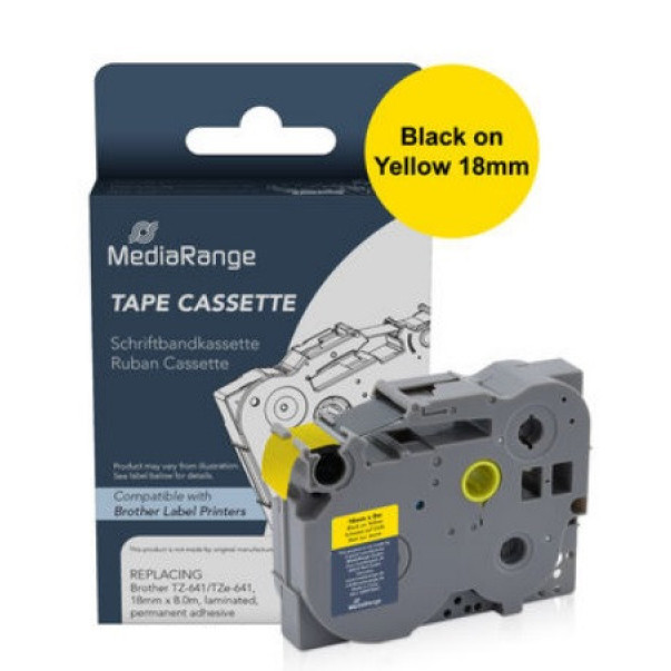 TRAK P-TOUCH TZE-641 MEDIARANGE RUMEN/ČRN 18MM MRBTZ641