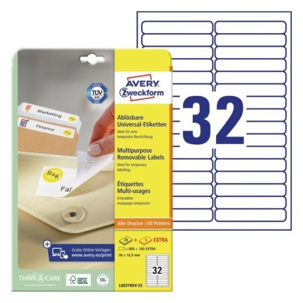 ETIKETE ZWECKFORM L6031REV 1/25 96X16,9 MM