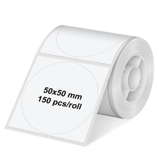 ETIKETE NA ROLI OLYMPIA BELA 50X50MM OKROGLE 6324 ZA TISKALNIK NALEPK OLYMPIA PM220