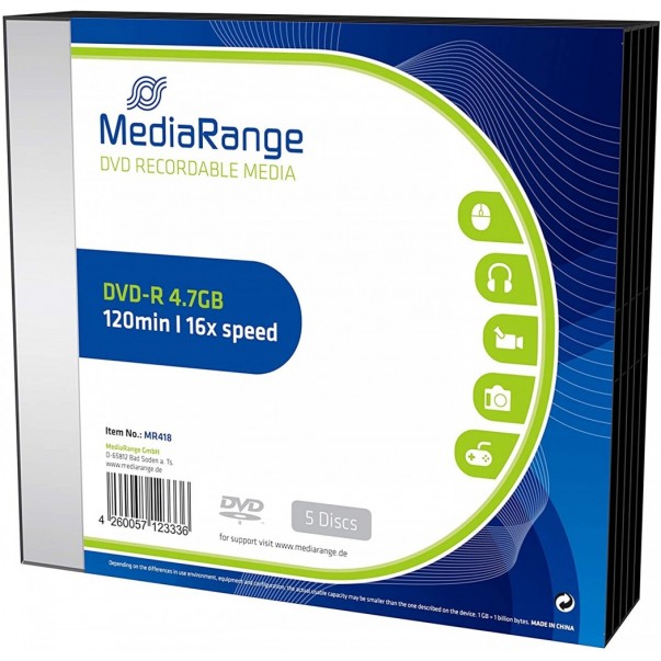 DVD-R MEDIARANGE 4,7GB 1/5 SLIM