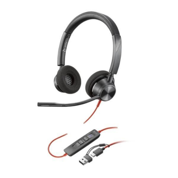 SLUŠALKE POLY HP STEREO BLACWIRE 3325 USB-C + USB-C +3,5MM VTIČ+ADAPTER USB-C/A