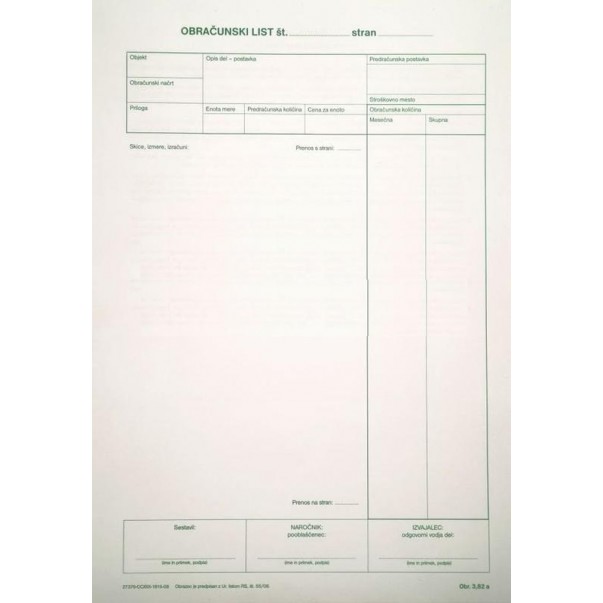 OBRAZEC 3,82 KNJIGA OBRAČUNSKIH IZMER-OBRAČUNSKI LIST