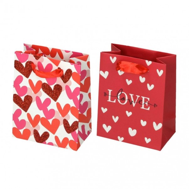 VREČKA DARILNA MALA DELUXE 14X6,5X14 SRČKI