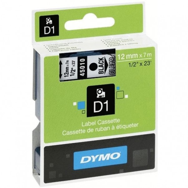 TRAK DYMO D1 12X7MM 45010 ČRNA NA PROZORNI PODLAGI