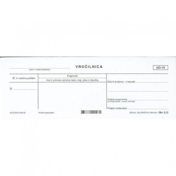 OBRAZEC 0,13 VROČILNICA