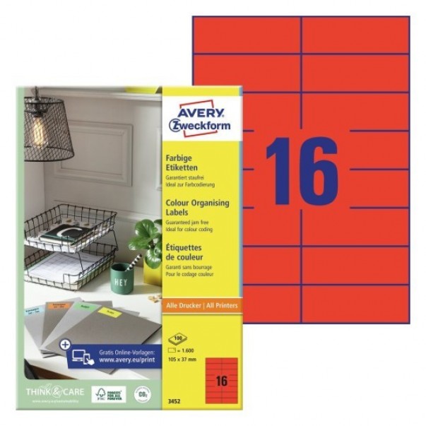 ETIKETE ZWECKFORM 3452 RDEČE 105X37