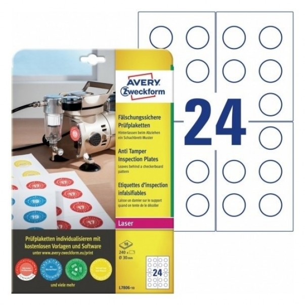 ETIKETE ZWECKFORM KONTROLNE ANTI TAMPER FI 30 L7806