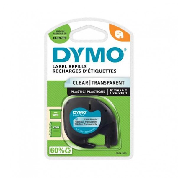 TRAK DYMO 12MMX4M LT PROZOREN/ČRN SO721530/12267 PLASTIFICIRAN