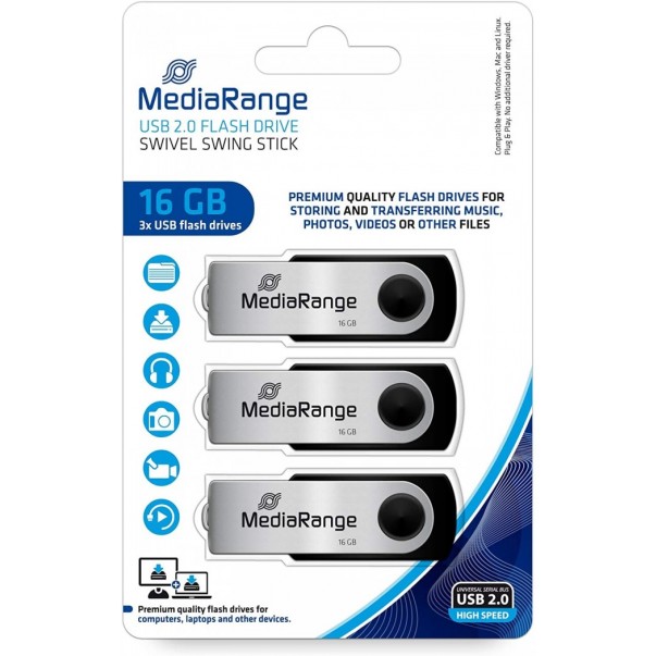 USB KLJUČ 16GB 1/3 MEDIARANGE 2.0