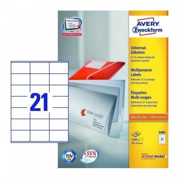 ETIKETE ZWECKFORM 3481 70X41MM BELE