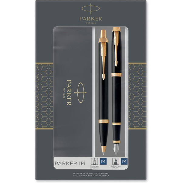 SVINČNIK KEMIČNI+NALIVNO PERO PARKER SET DUO ČRNO-ZLAT