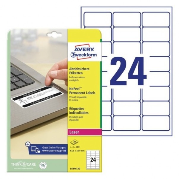 ETIKETE ZWECKFORM L6146 63,5X33,9MM 1/20 VAROVALNE ETIKETE-NOPEEL