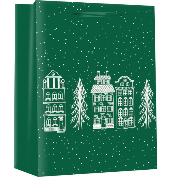 VREČKA DARILNA A5 18X10X23CM NOVO LETO ZELEN MOTIV