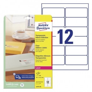 ETIKETE ZWECKFORM L4772 99,1X42,3MM 1/25 TRANSPARENTNE ETIKETE ZA PISMA