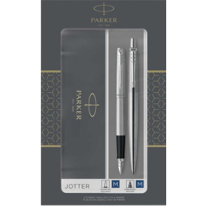 SET PARKER JOTTER DUO SVINČNIK SREBRN KEMIČNI + NALIVNO PERO