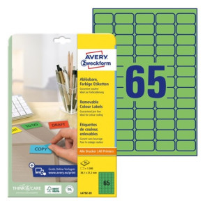 ETIKETE ZWECKFORM L4792 38,1X21,2MM 1/20 ZELENE