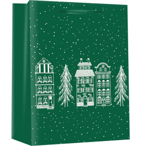 VREČKA DARILNA A5 18X10X23CM NOVO LETO ZELEN MOTIV